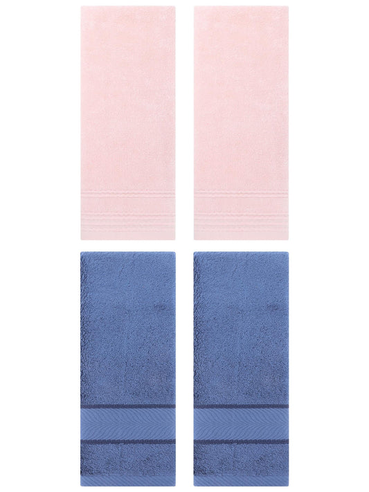 Unique Bargains 4 Pcs Striped Quick Drying Non-Linting Hand Towel Pink/Light Blue