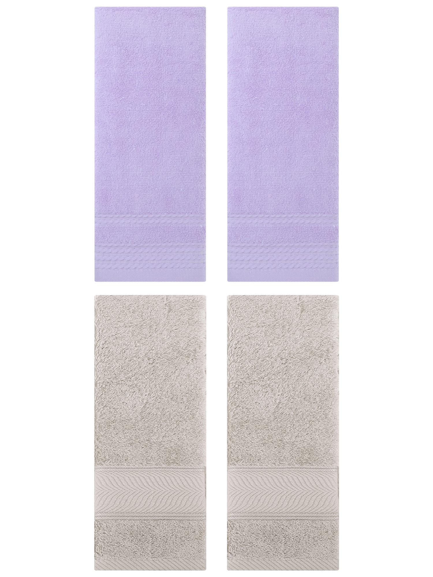 Unique Bargains 4 Pcs Striped Quick Drying Non-Linting Hand Towel Purple/Light Brown
