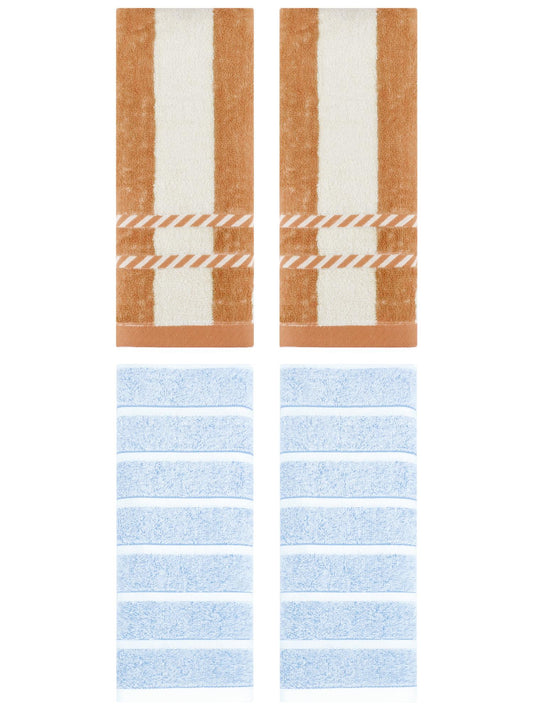 Unique Bargains 4 Pcs Striped Soft Hand Towel Set Blue/Yellow 13" x 29"/15" x 35"