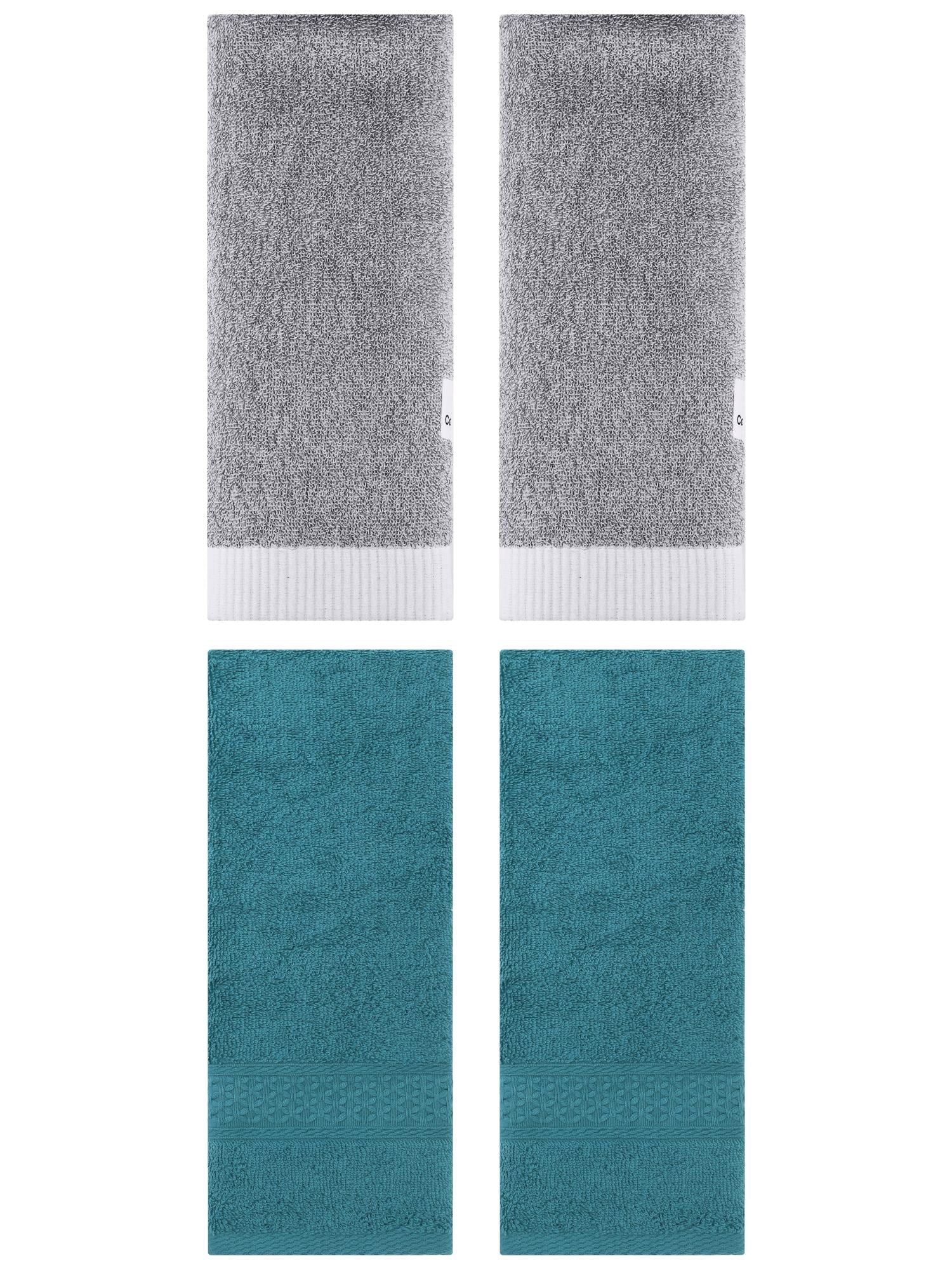 Unique Bargains 4 Pcs Textured Cotton Hand Towel Dark Green/Grey 13" x 30"/13" x 29"
