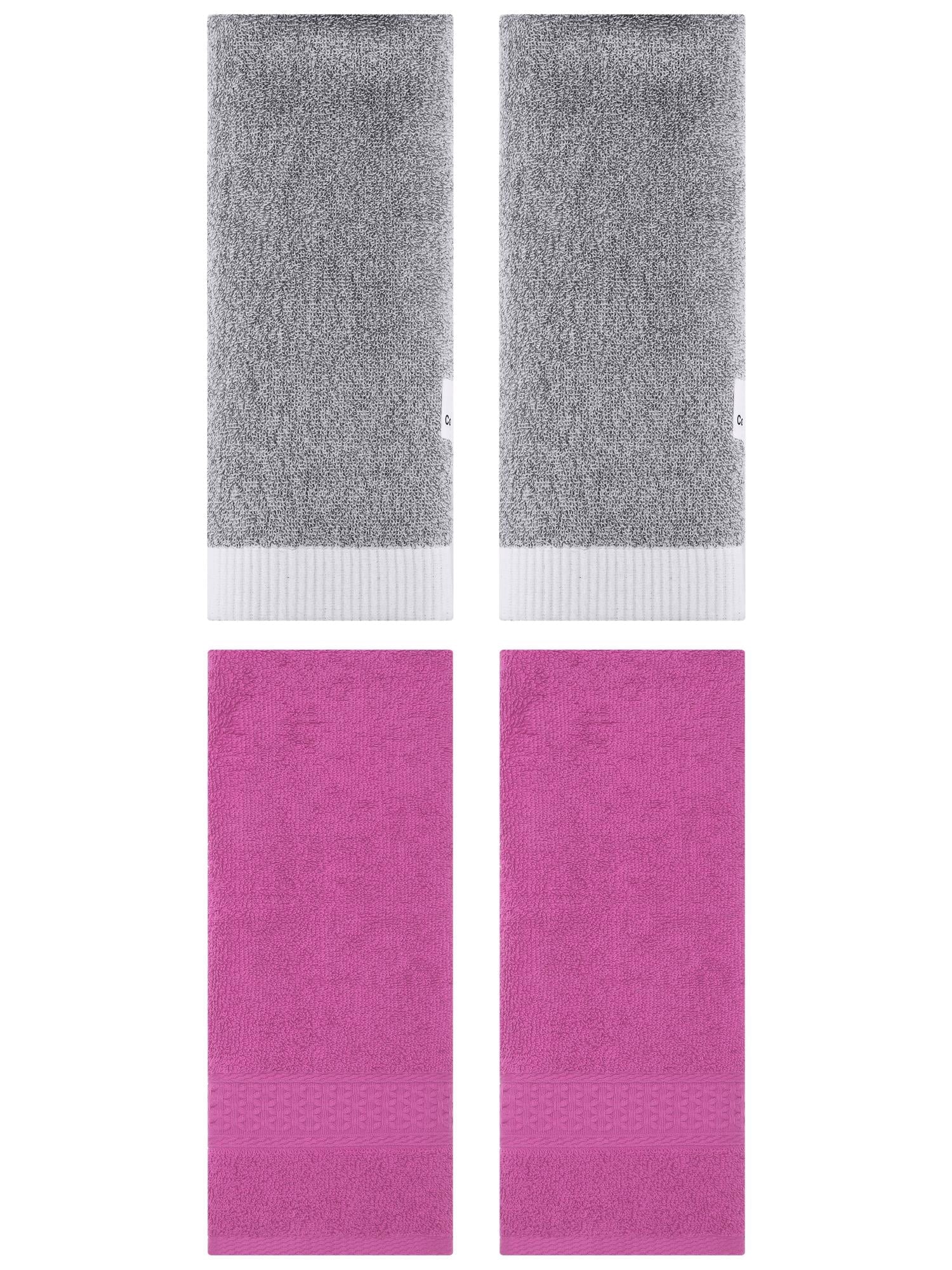 Unique Bargains 4 Pcs Textured Cotton Hand Towel Dark Pink/Grey 13" x 30"/13" x 29"
