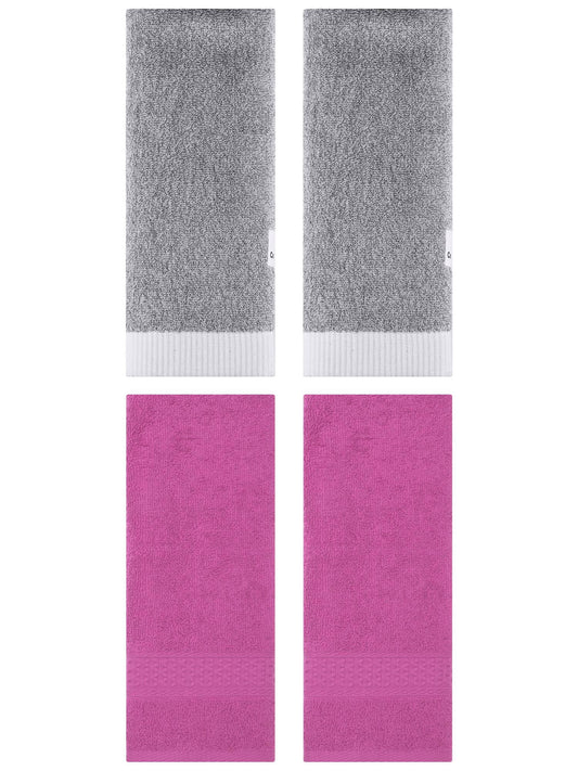 Unique Bargains 4 Pcs Textured Cotton Hand Towel Dark Pink/Grey 13" x 30"/13" x 29"