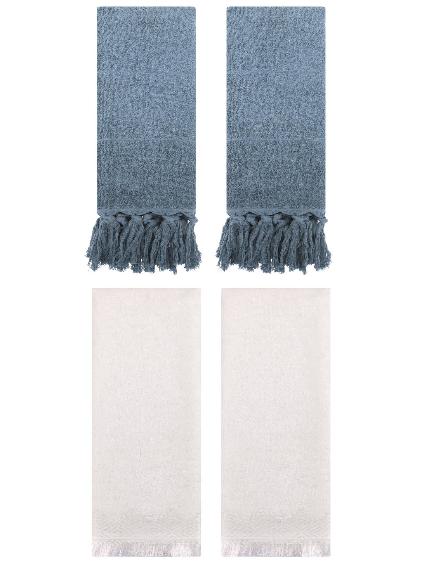 Unique Bargains 4 Pack Cotton Absorbent Soft Turkish Hand Towels with tassel for Bathroom Blue/Beige 14" x 30"/13" x 29"