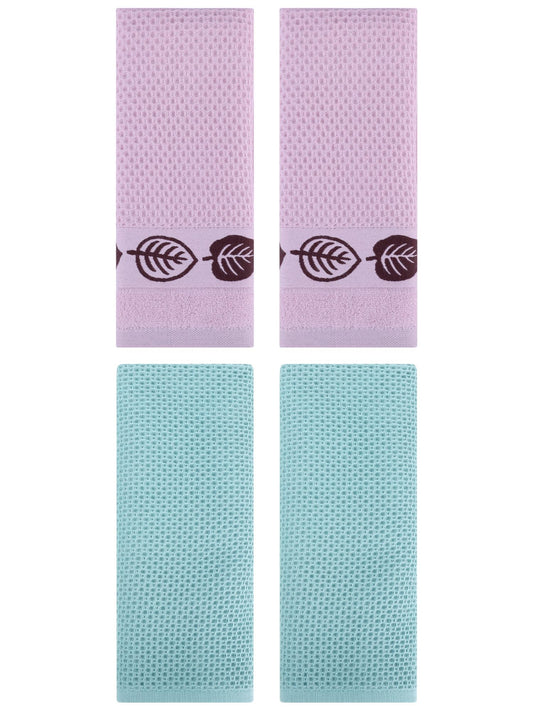 Unique Bargains 4 Pcs Waffle Cotton Hand Towel Light Blue/Pink 13" x 30"/13" x 29"