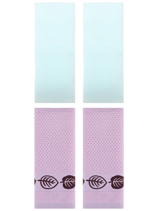 Unique Bargains 4 Pcs Waffle Cotton Hand Towel Light Cyan/Pink 13" x 30"/13" x 29"