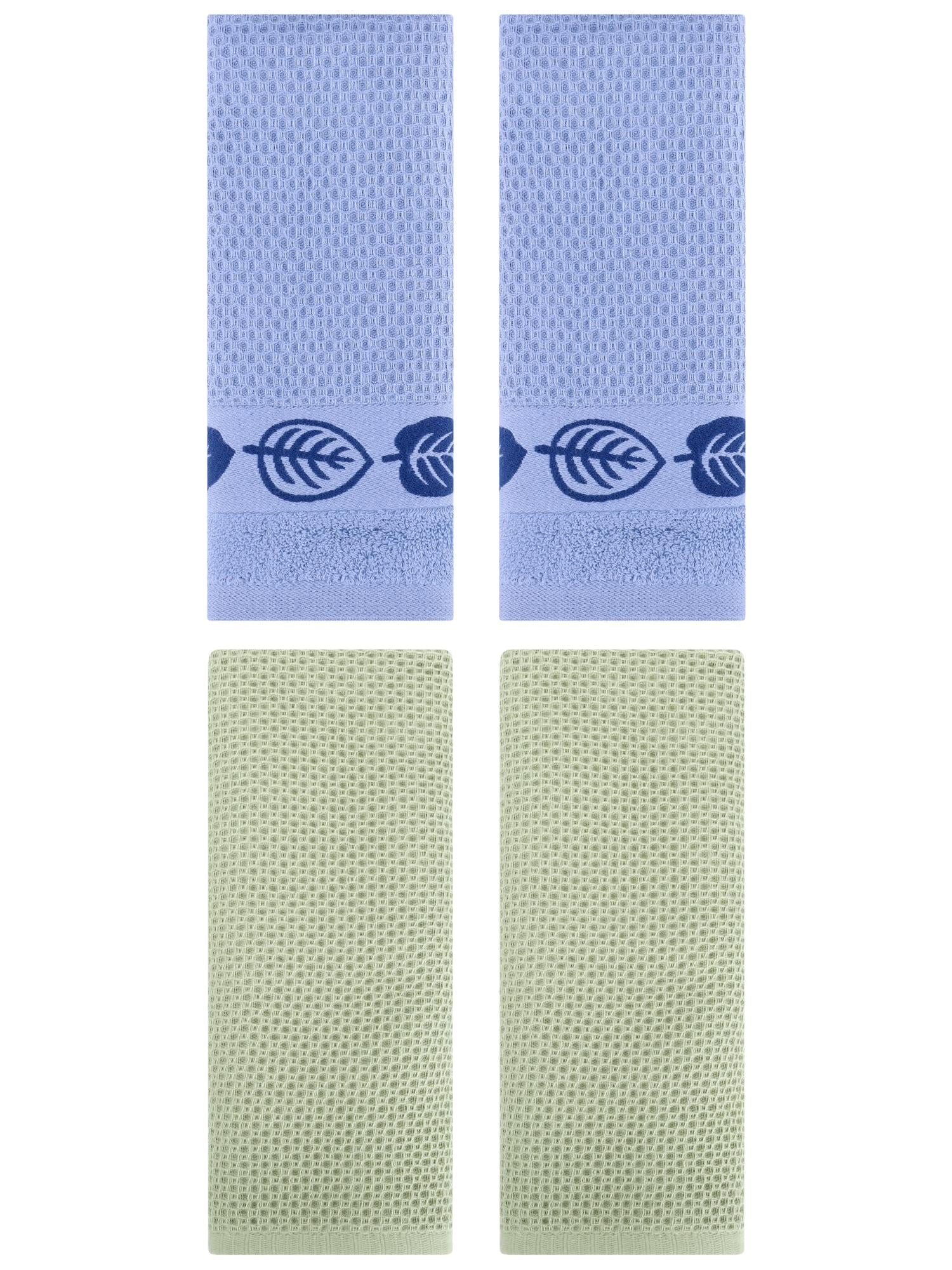 Unique Bargains 4 Pcs Waffle Cotton Hand Towel Light Green/Blue 13" x 30"/13" x 29"