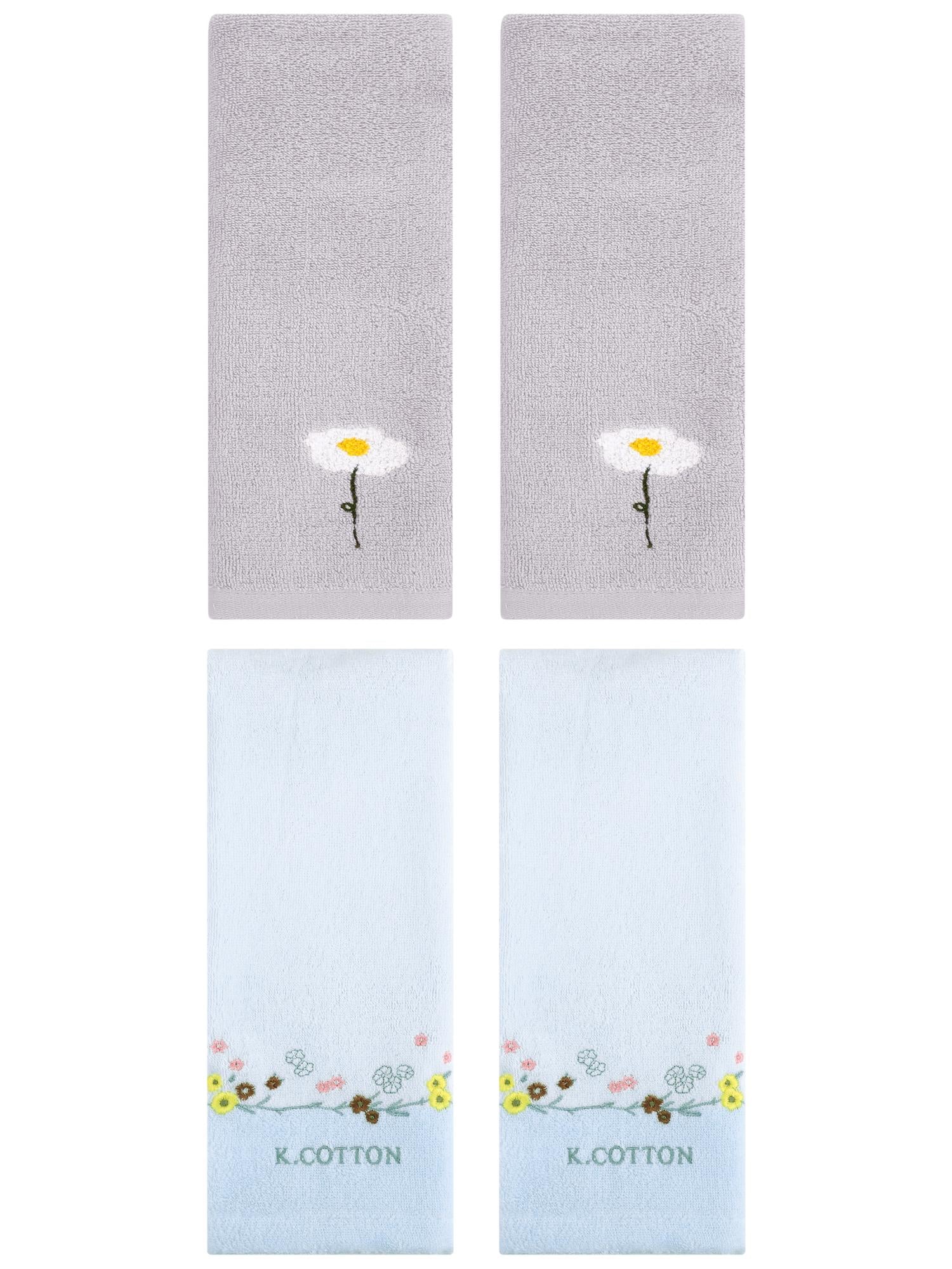 Unique Bargains 4Pcs Comfy Floral Hand Towel Set Grey/Blue 13" x 30"/13" x 29"