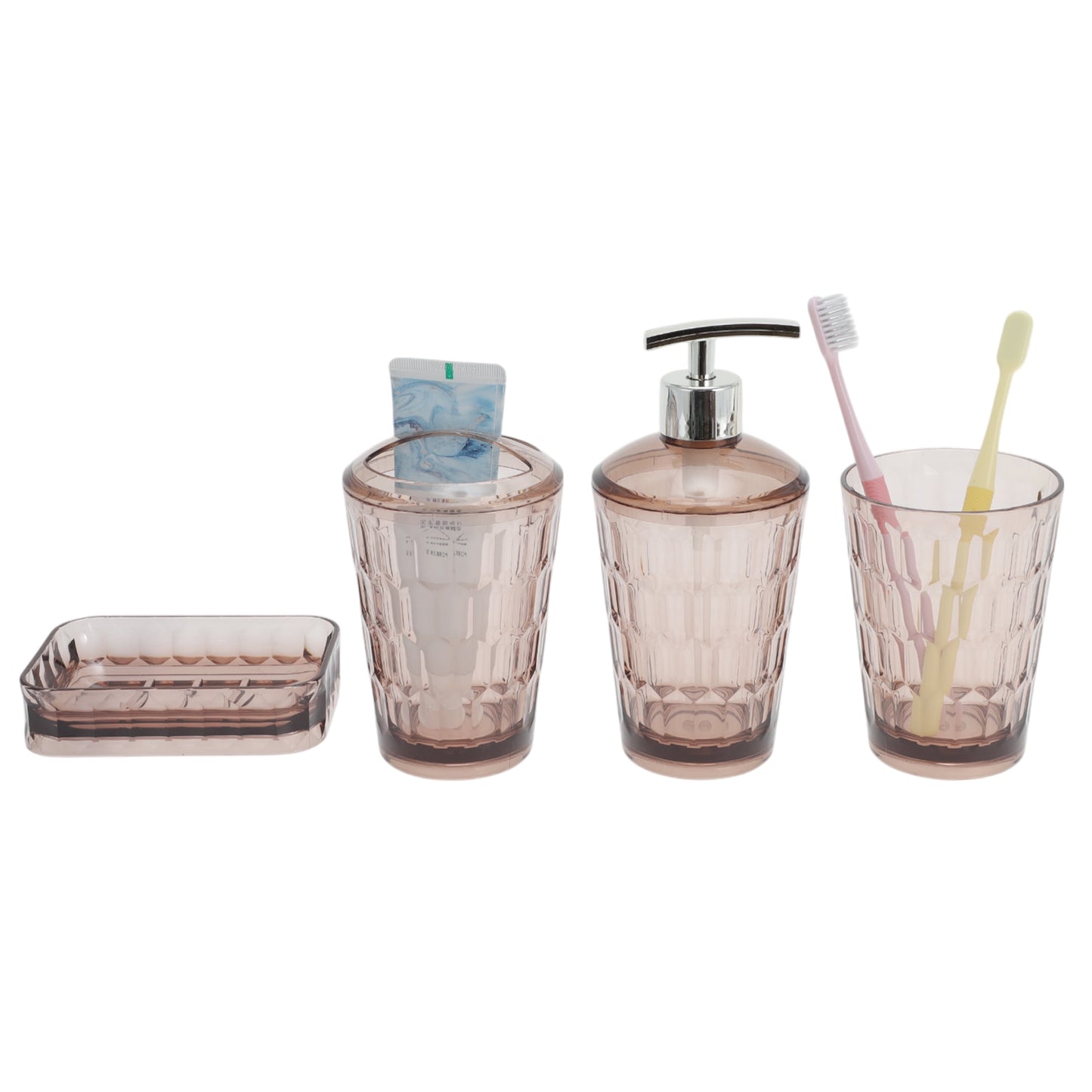 Unique Bargains 4Pcs Transparent Bathroom Accessories Set Coffee Color