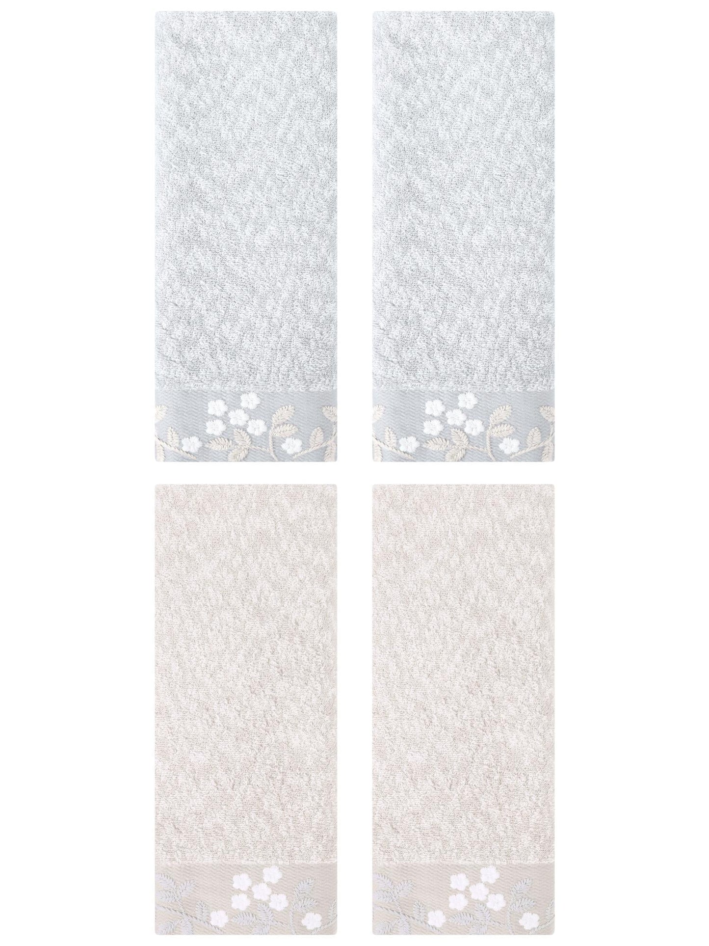 Unique Bargains 4pcs Floral Embroidered Hand Towels Set for Bath Kitchen Grey/Light Brown