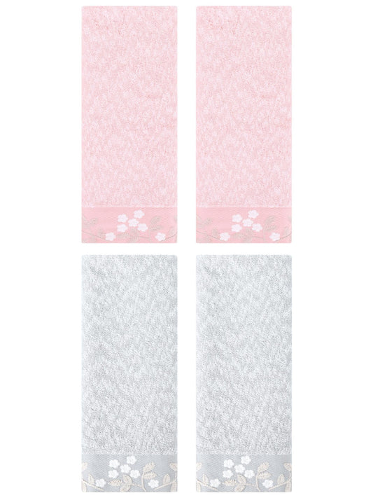 Unique Bargains 4pcs Floral Embroidered Hand Towels Set for Bath Kitchen Light Brown/Pink