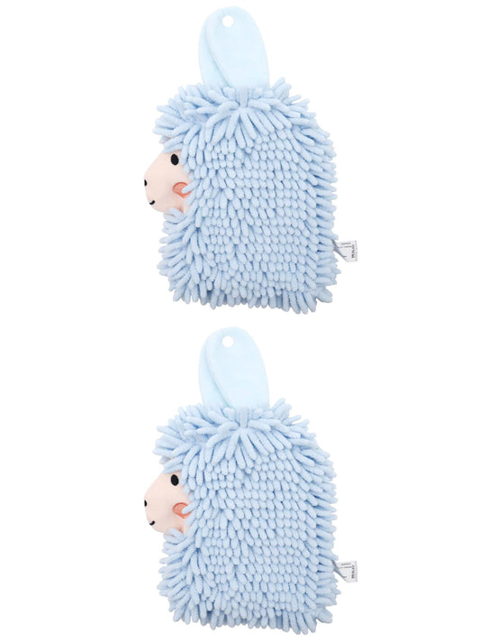 Unique Bargains Alpaca Ball 2 Pcs Chenille Hand Towels 7" x 11" Blue