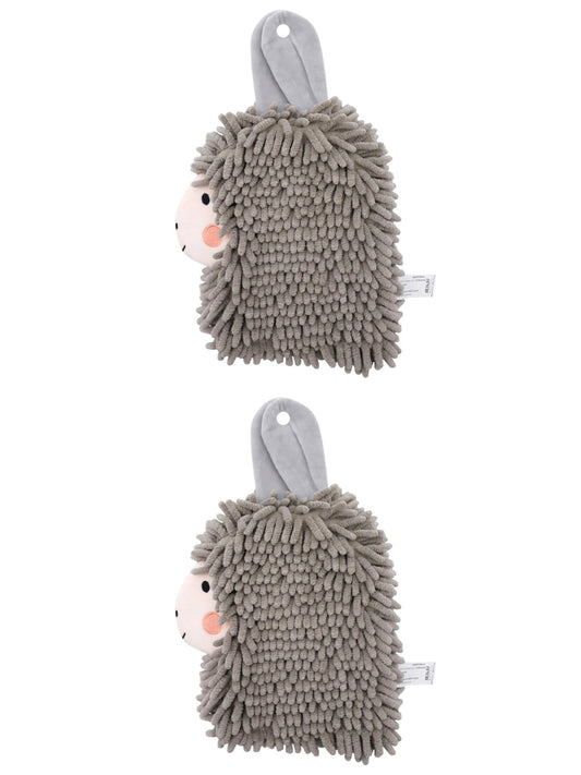 Unique Bargains Alpaca Ball 2 Pcs Chenille Hand Towels 7" x 11" Grey