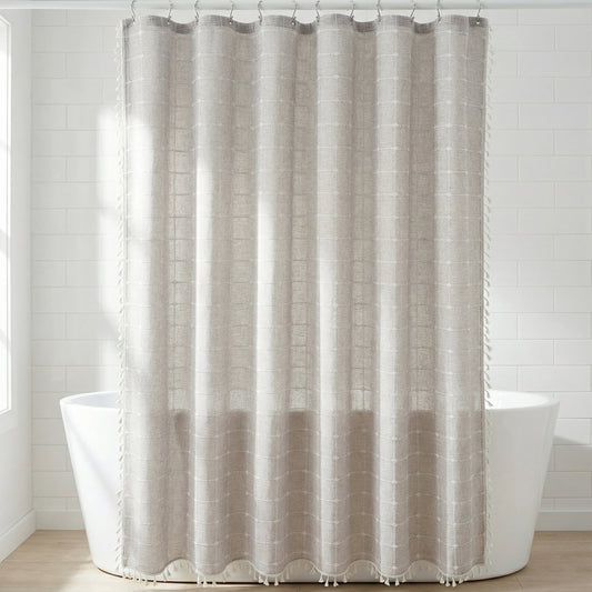 Unique Bargains Boho Plaid Blend Shower Curtain Sets with Hooks Grey 72"W x 72"L
