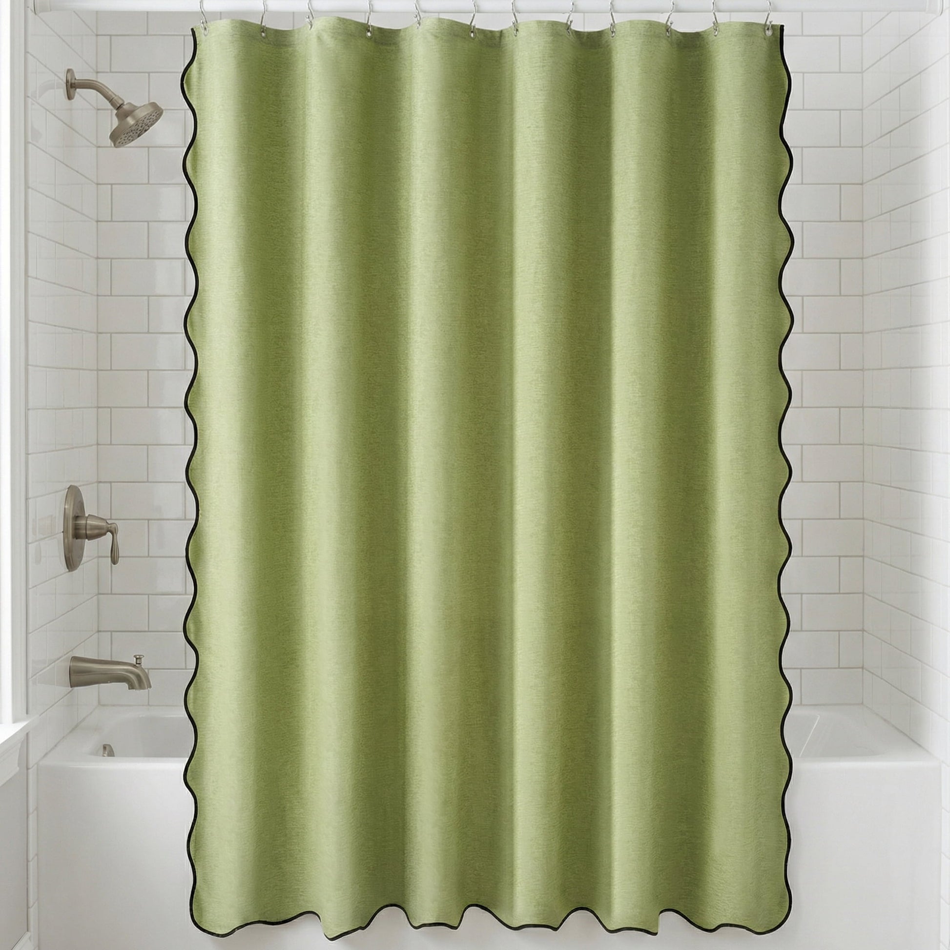 Unique Bargains Boho Wavy Trim Shower Curtain Sets with 12 Hooks White 72"W x 72"L
