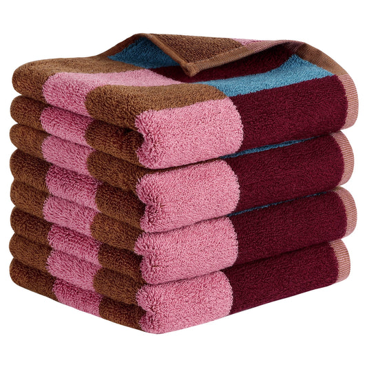 Unique Bargains Checkered Cotton Hand Towels for Bathroom, Kitchen Blue Brown 4-Piece
