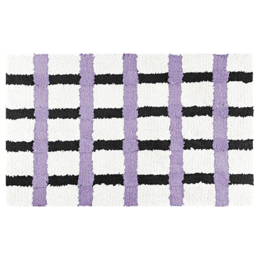 Unique Bargains Checkered Non Slip Bath Mats Fluffy Absorbent Rugs Purple Black 16" x 24"