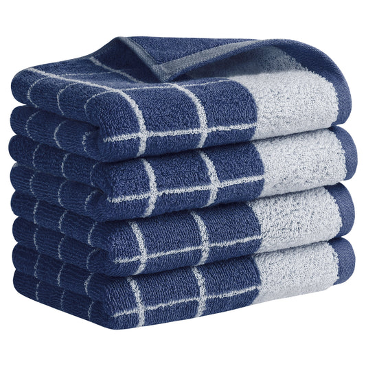 Unique Bargains Checkered Pure Cotton Hand Towel Set Grey 2-Piece