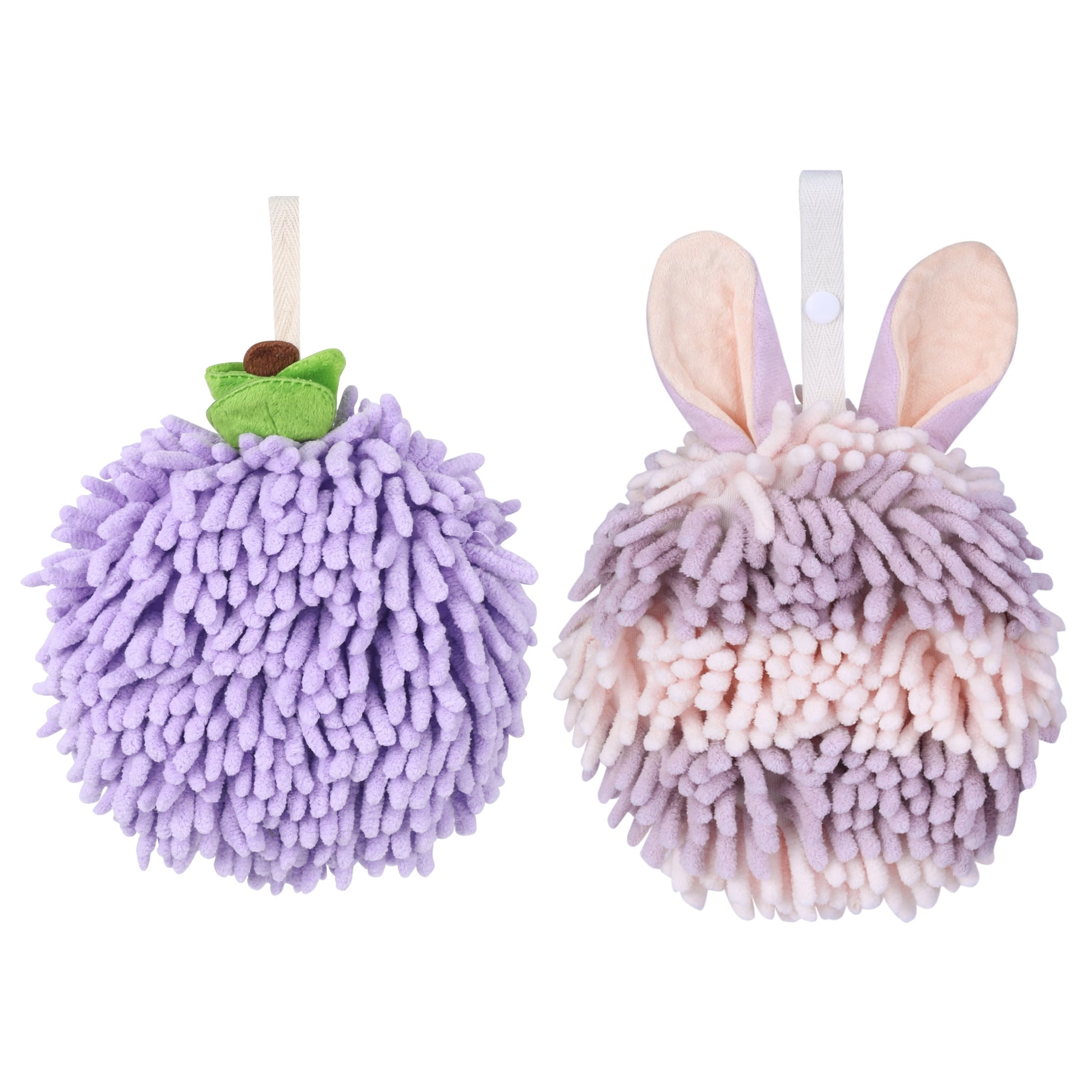 Unique Bargains Chenille Ball Fuzzy Hand Towel 2 Pcs Purple 6" x 6"/7" x 7"