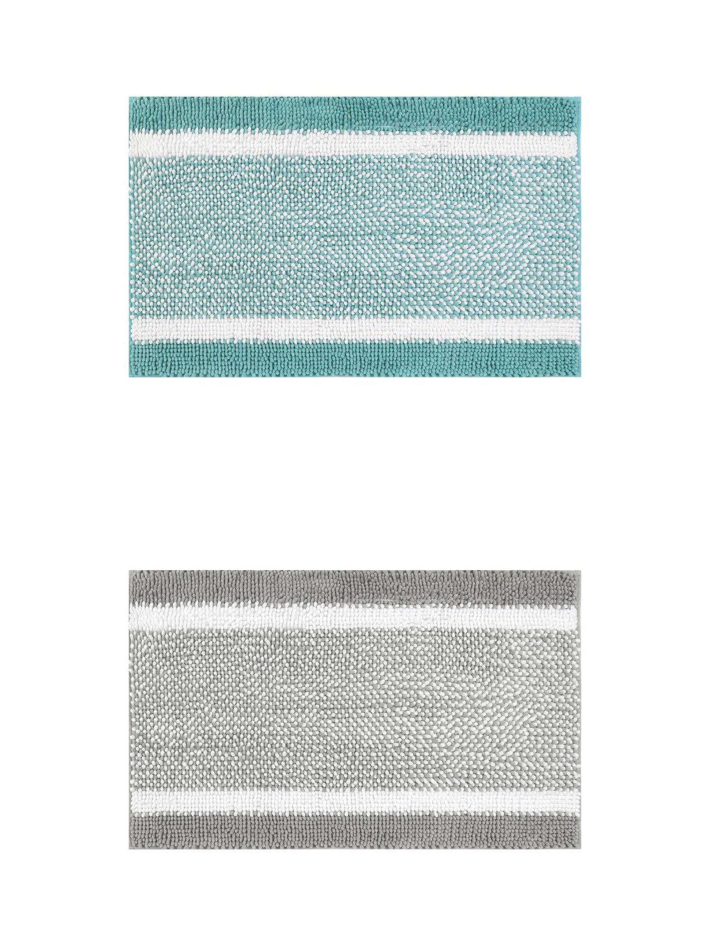 Unique Bargains Chenille Striped Bath Mats 2 Pcs Non-Slip Soft Plush Shaggy Bathroom Rugs  Green/Grey 20" x 32"
