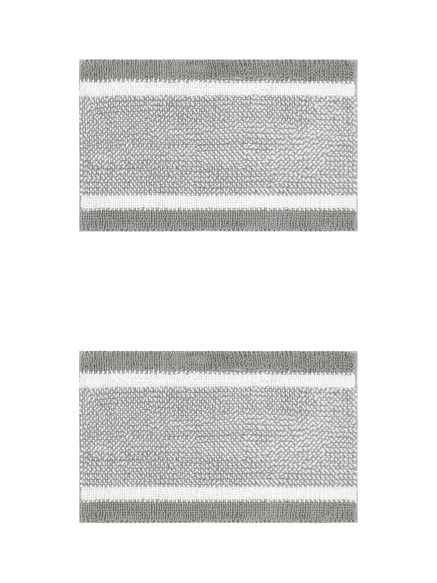 Unique Bargains Chenille Striped Bath Mats 2 Pcs Non-Slip Soft Plush Shaggy Bathroom Rugs  Grey 20" x 32"