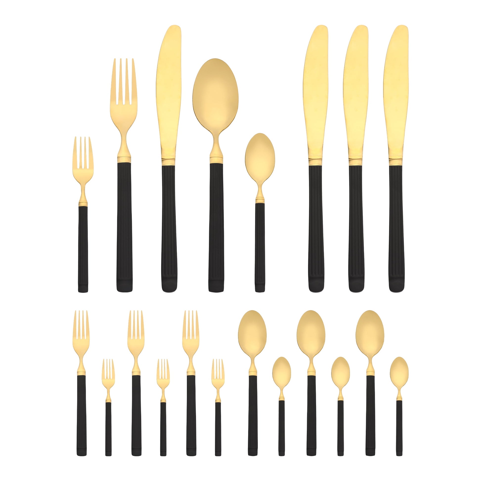 Unique Bargains Classic Stainless Steel Flatware Sets for Multiple Uses Black Gold 20pcs
