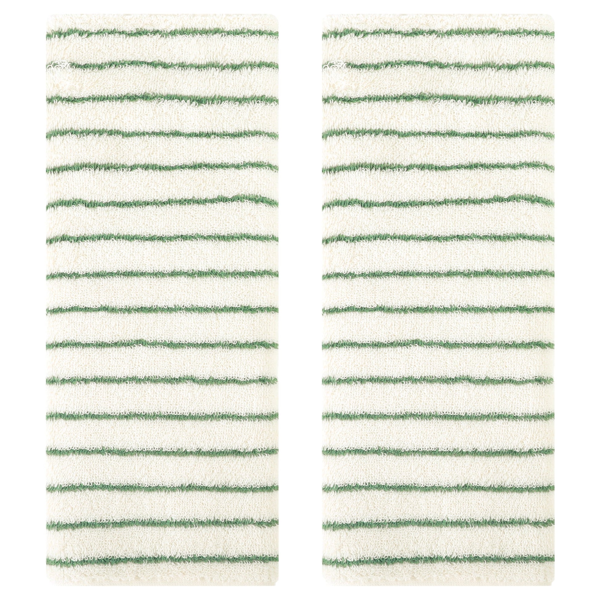 Unique Bargains Classic Stripe Bath Hand Towels Cotton Soft Absorbent Light Green 2-Piece