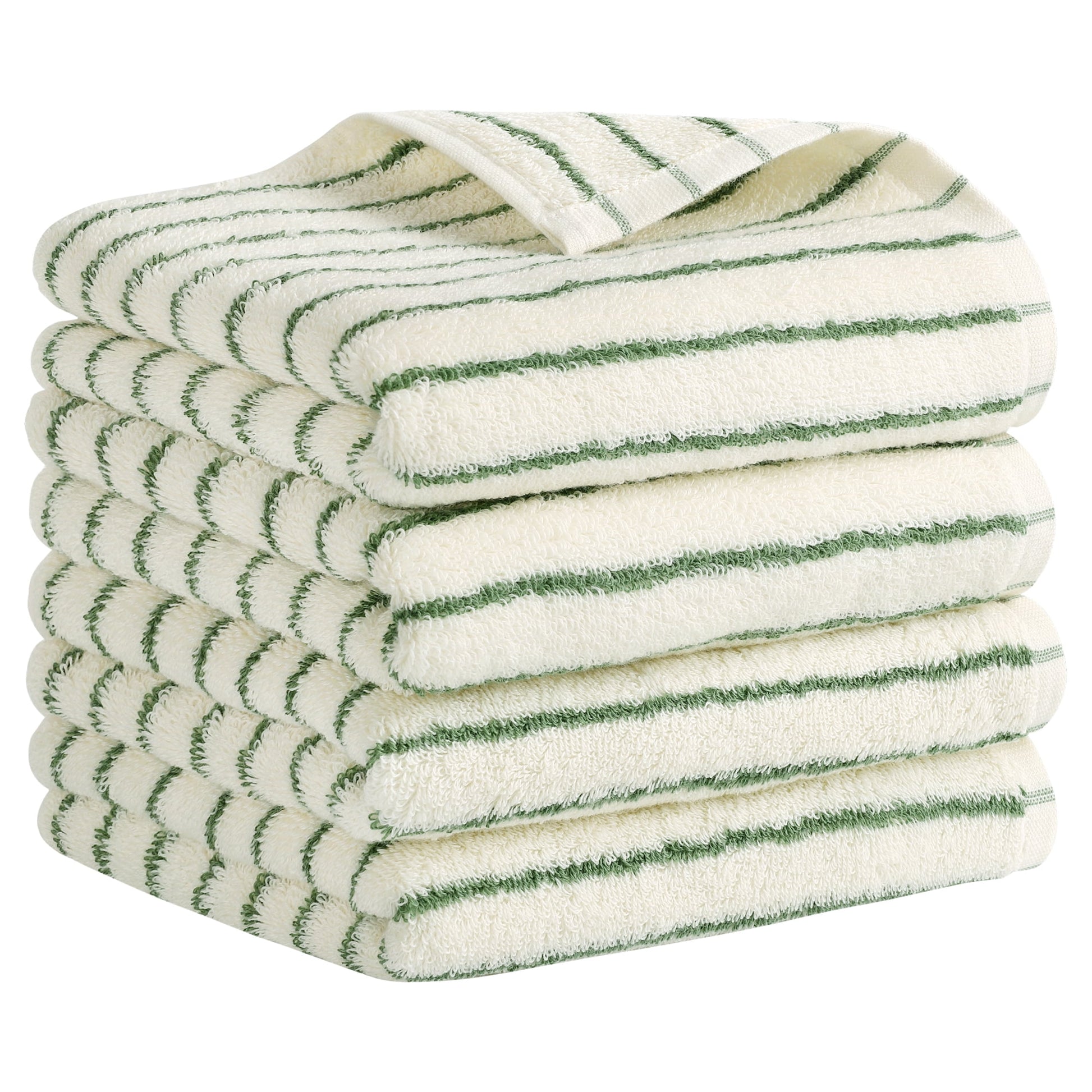 Unique Bargains Classic Stripe Bath Hand Towels Cotton Soft Absorbent Light Green 4-Piece