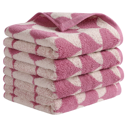 Unique Bargains Cotton Hand Towels Absorbent Hand Towel Pink 4-Piece