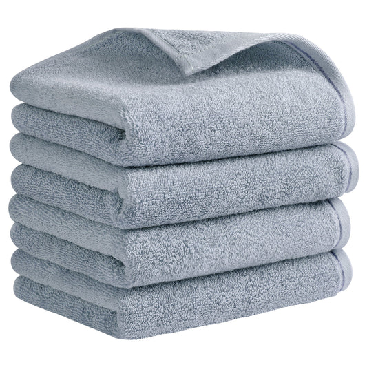 Unique Bargains Cotton Hand Towels Soft Absorbent Towel Set Light Grey 4-Piece