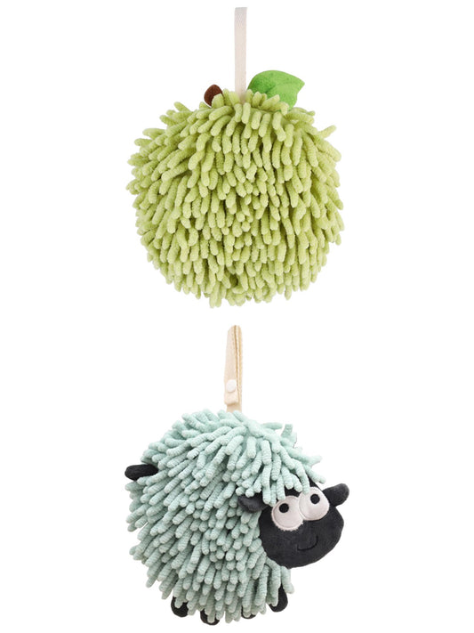 Unique Bargains Cute Chenille Ball Hand Towel 2 Pcs Green 6" x 6"/7" x 7"