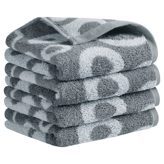 Unique Bargains Cute Round Geometric Pattern Hand Towel Cotton Kitchen Towel Grey 4-Piece