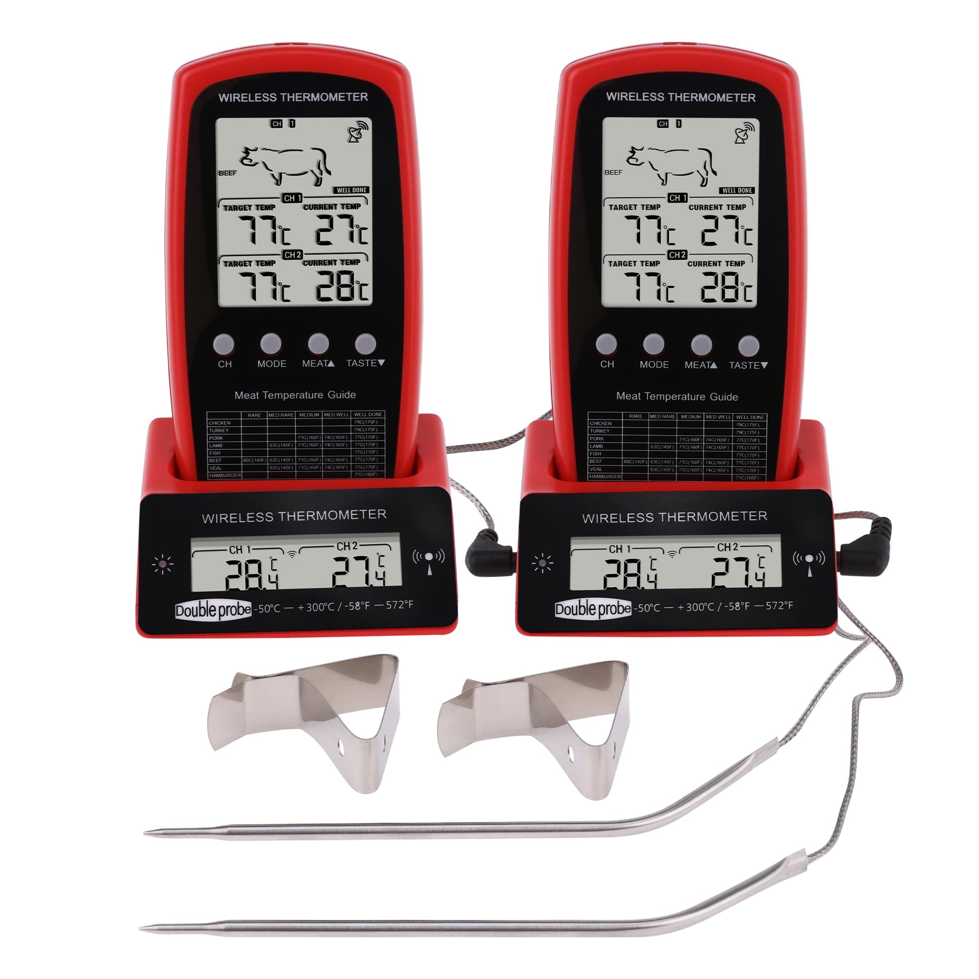 Unique Bargains Digital Meat Thermometer with 2 Temperature Probes Red/Black