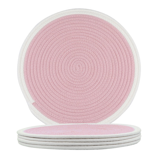 Unique Bargains Farmhouse Set of 4 Rattan Placemats for Dining Table Decor Pink