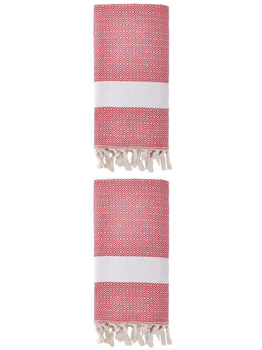 Unique Bargains Geometric Sandproof Quick Dry Turkish Towel Crimson 71"x40"