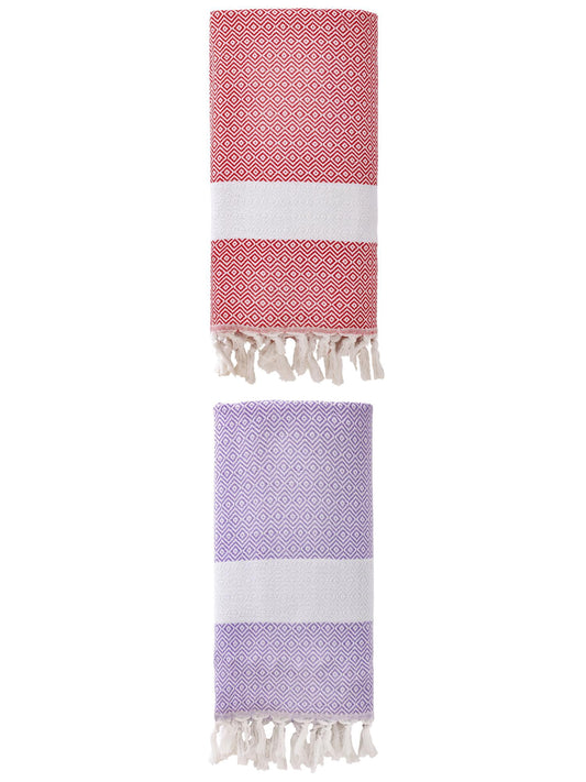 Unique Bargains Geometric Sandproof Quick Dry Turkish Towel Crimson/Light Purple 71"x40"