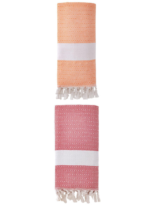 Unique Bargains Geometric Sandproof Quick Dry Turkish Towel Orange/Crimson 71"x40"
