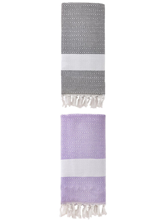Unique Bargains Geometric Sandproof Turkish Beach Towel Dark Grey/Light Purple 71"x40"