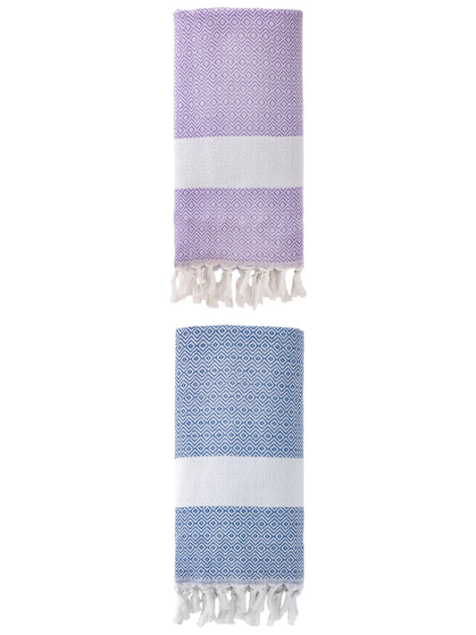 Unique Bargains Geometric Sandproof Turkish Towel 2 Pack Blue/Light Purple 71"x40"