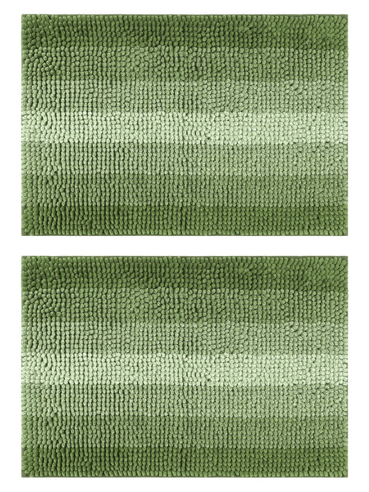 Unique Bargains Gradient Color Striped Bath Mats 2 Pcs Non-Slip Bathroom Rugs Green 20" x 32"