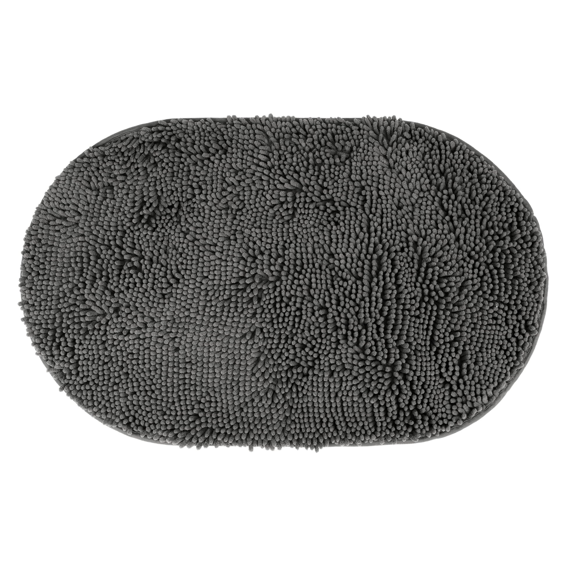 Unique Bargains Oval Plush Bath Mat Soft Non Slip Washable Rug Grey 20" x 32"