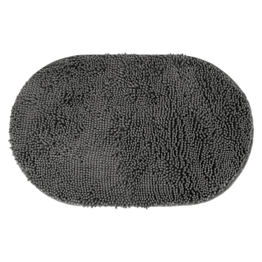 Unique Bargains Oval Plush Bath Mat Soft Non Slip Washable Rug Grey 20" x 32"