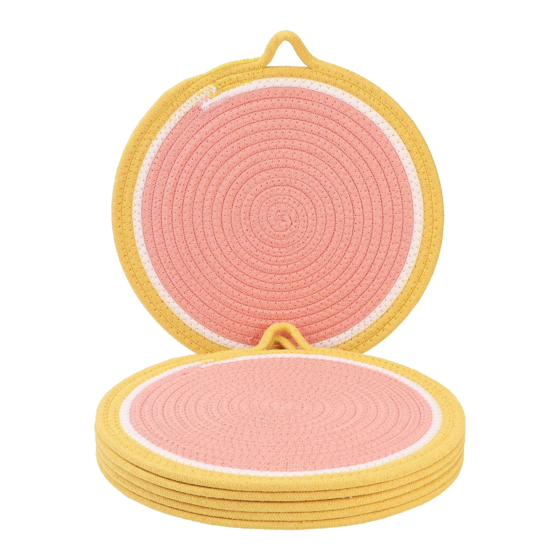 Unique Bargains Set of 6 Farmhouse Round Woven Placemats for Dining Table Decor Pink