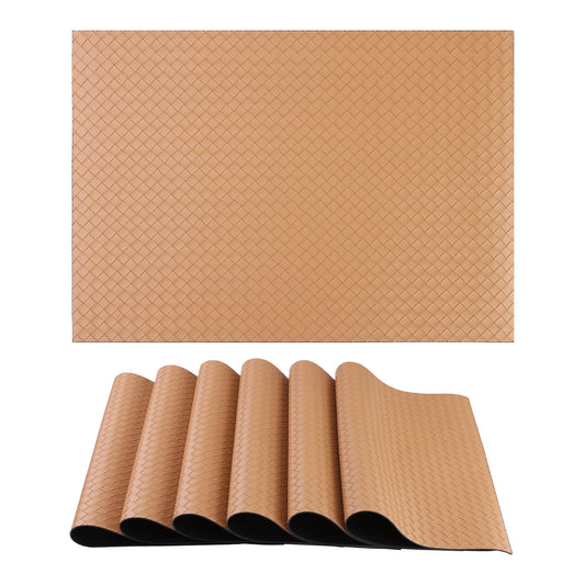 Unique Bargains Set of 6 Leather Placemats for Kitchen Apricot 17*12in