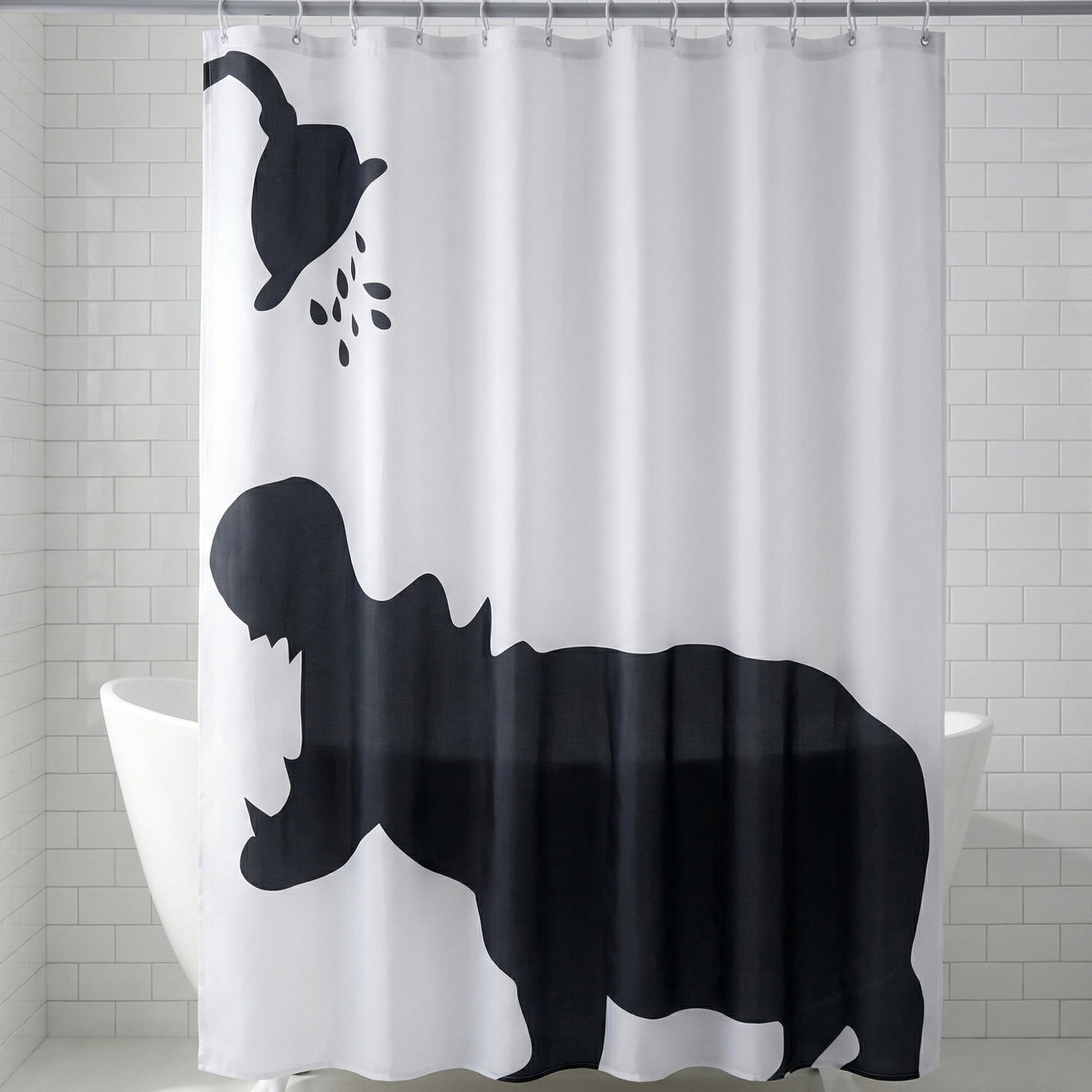 Unique Bargains Shower Curtain Waterproof Bath Shower Curtain Sets Black Rhino 71"W x 71"L