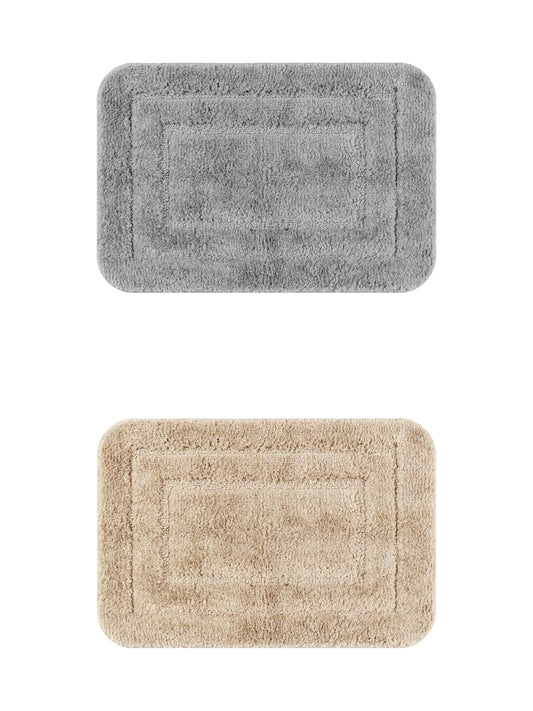 Unique Bargains Soft Absorbent Bath Mats 2 Pcs Non-Slip Plush Bathroom Rugs Dark Gray/Khaki 16" x 24"