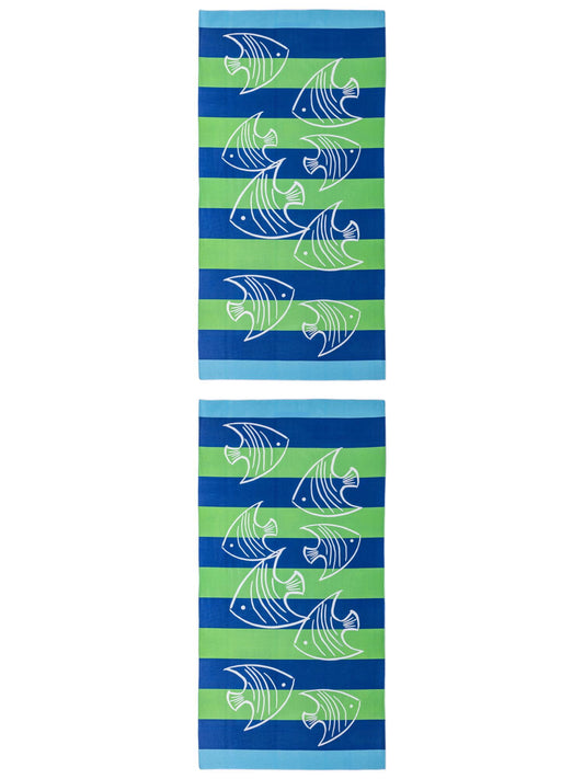 Unique Bargains Soft Absorbent Beach Towel 2 Pack Blue Green 71"x35"