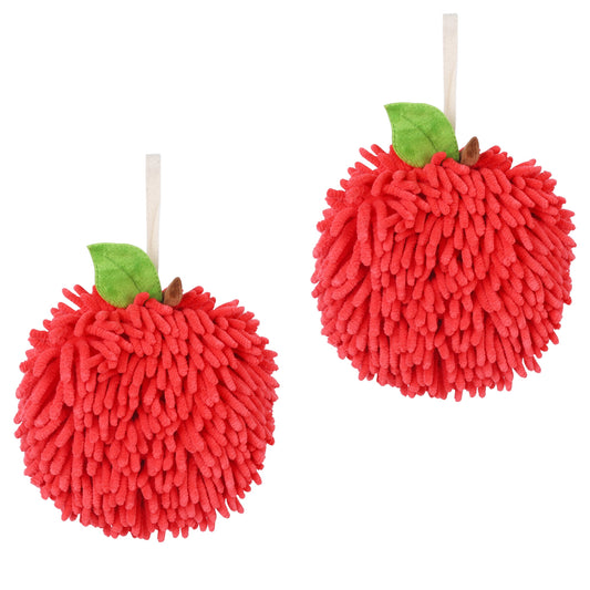 Unique Bargains Soft Absorbent Fluffy Chenille Ball Hand Towels 6" x 6"
 Red 2