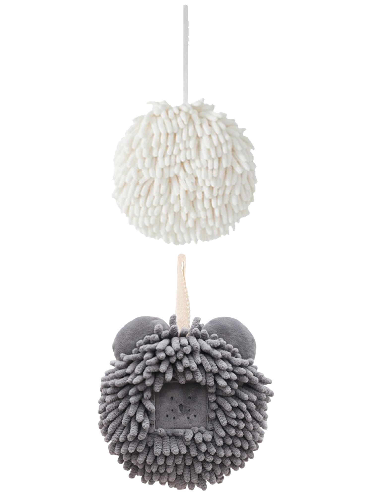 Unique Bargains Soft Chenille Ball Hand Towels 2 Pcs White/Dark Grey 6" x 6"/7" x 7"