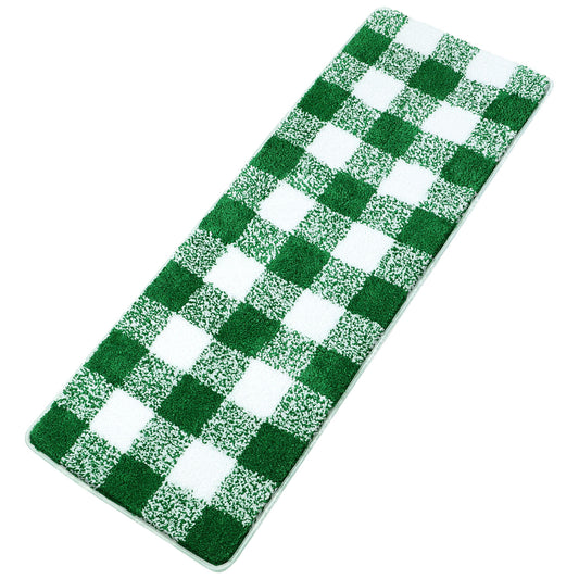 Unique Bargains Soft Microfiber Plaid Bathroom Rugs Green & White 17"x47"