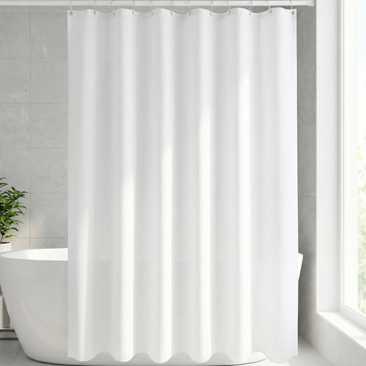 Unique Bargains Solid Polyester Shower Curtain Sets with 12 Hooks White 71"W x 71"L
